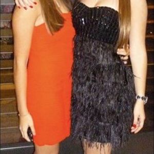 Strapless embellished feather black dress